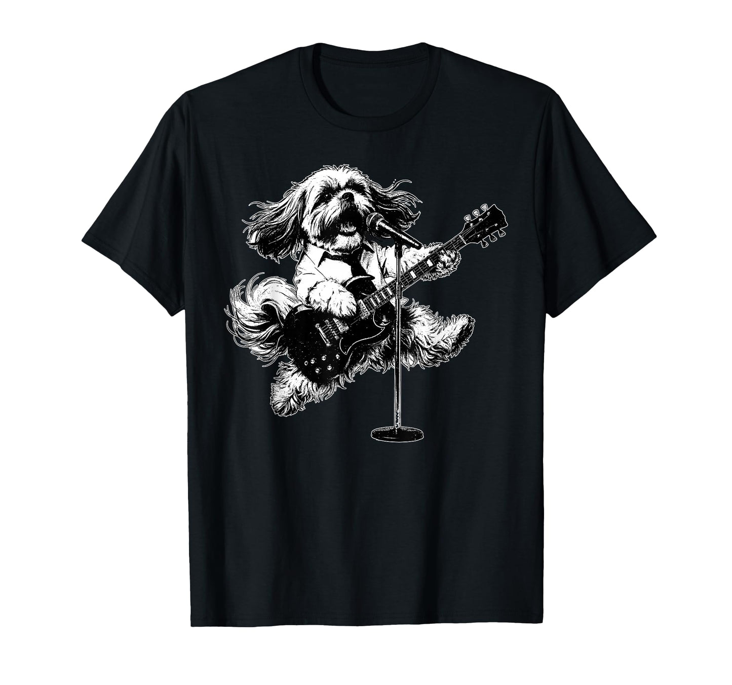 Shih Tzu Playing Guitar Rock T-Shirt - Aesthetic Graphic for Adults - T-Shirt, Sweatshirt, Hoodie