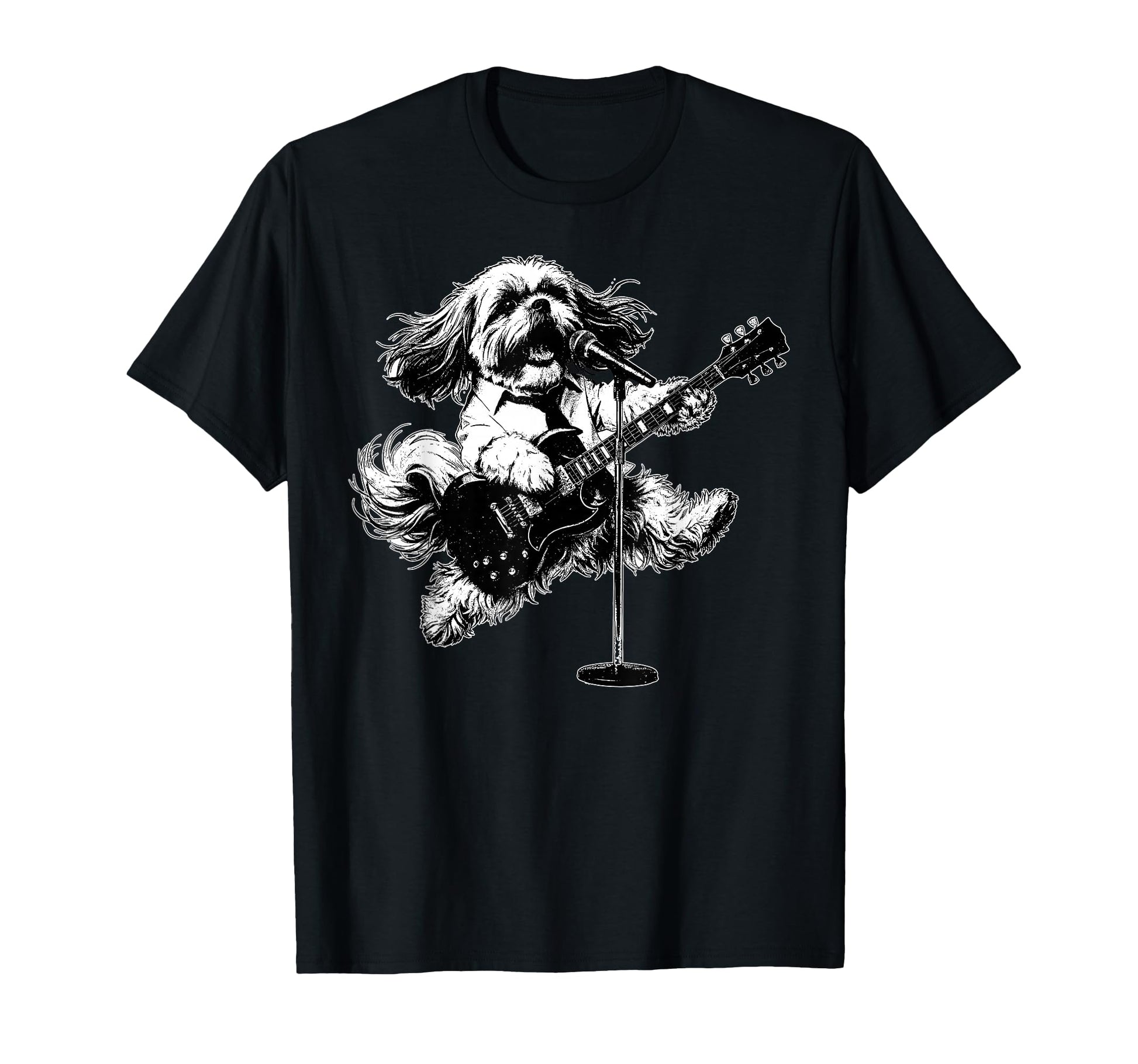 Shih Tzu Playing Guitar Rock T-Shirt - Aesthetic Graphic for Adults - T-Shirt, Sweatshirt, Hoodie