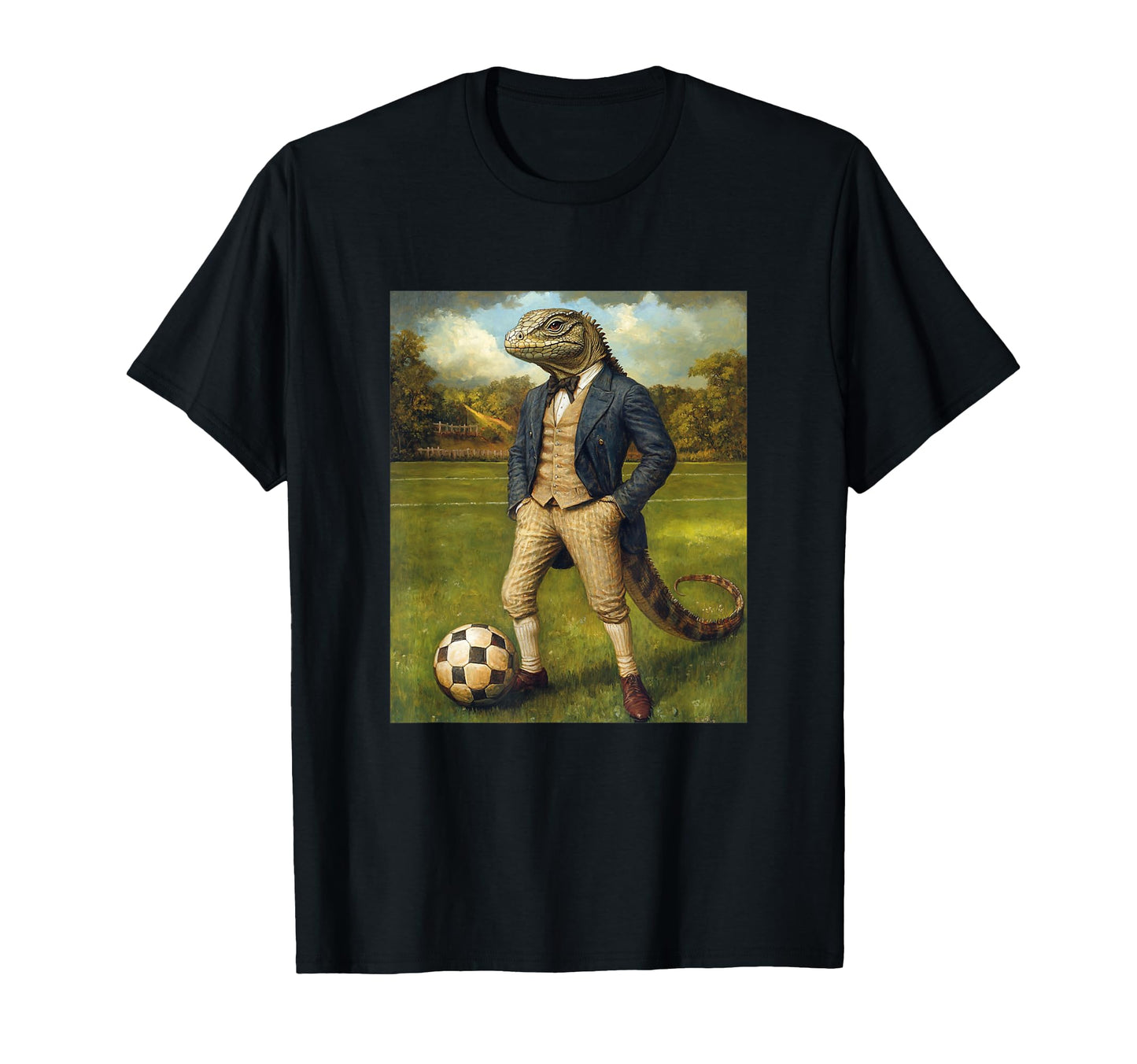 Funny Iguana Playing Soccer Weird T-Shirt - Custom Art Print for Adults - T-Shirt, Sweatshirt, Hoodie