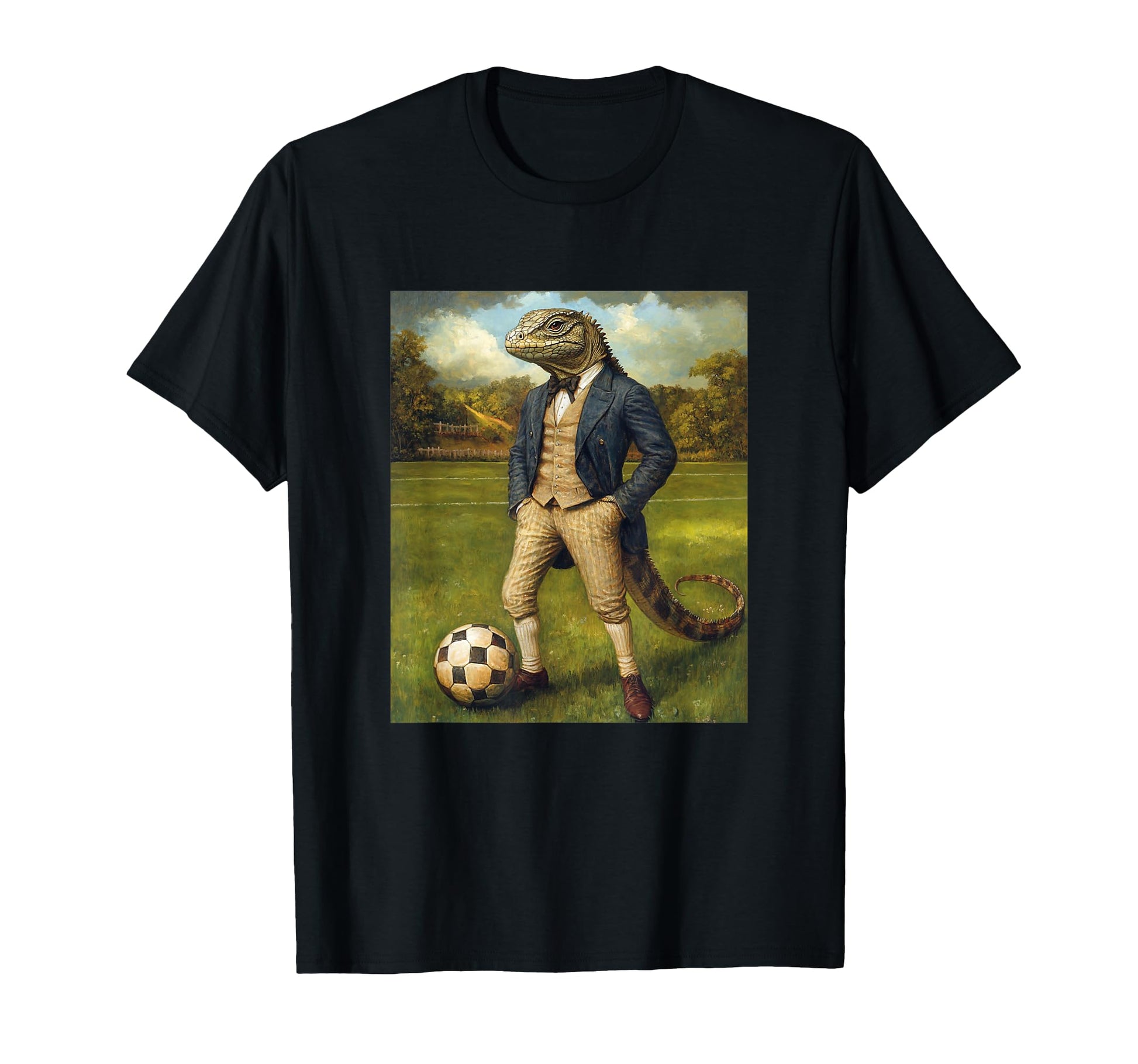 Funny Iguana Playing Soccer Weird T-Shirt - Custom Art Print for Adults - T-Shirt, Sweatshirt, Hoodie