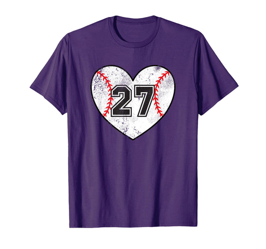 Baseball Heart Player 27 Baseball Mom Dad T-Shirt - Novelty Apparel Unisex - T-Shirt, Sweatshirt, Hoodie