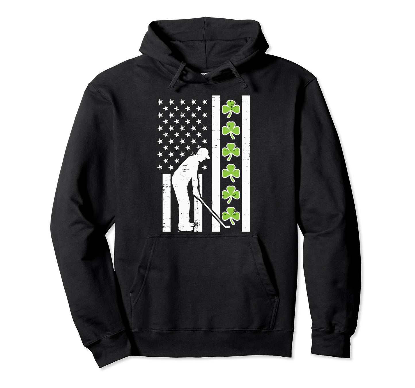 Us Flag Shamrock Golf St Patricks Day Hoodie - Unique Graphic Unisex - T-Shirt, Sweatshirt, Hoodie