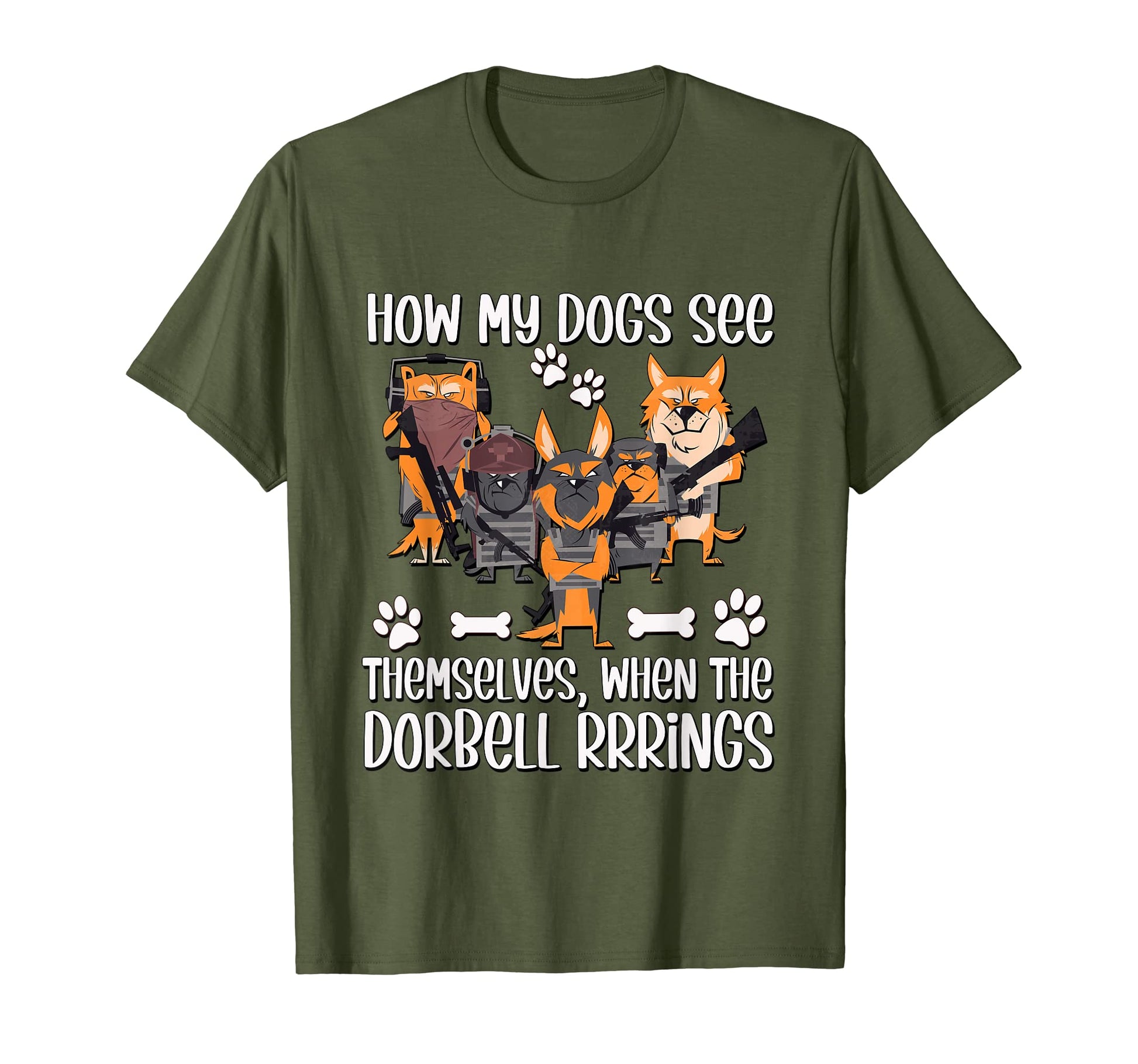 Olive Military Dog Pack Gun Decor T-Shirt - Minimalist Print for Adults - T-Shirt, Sweatshirt, Hoodie