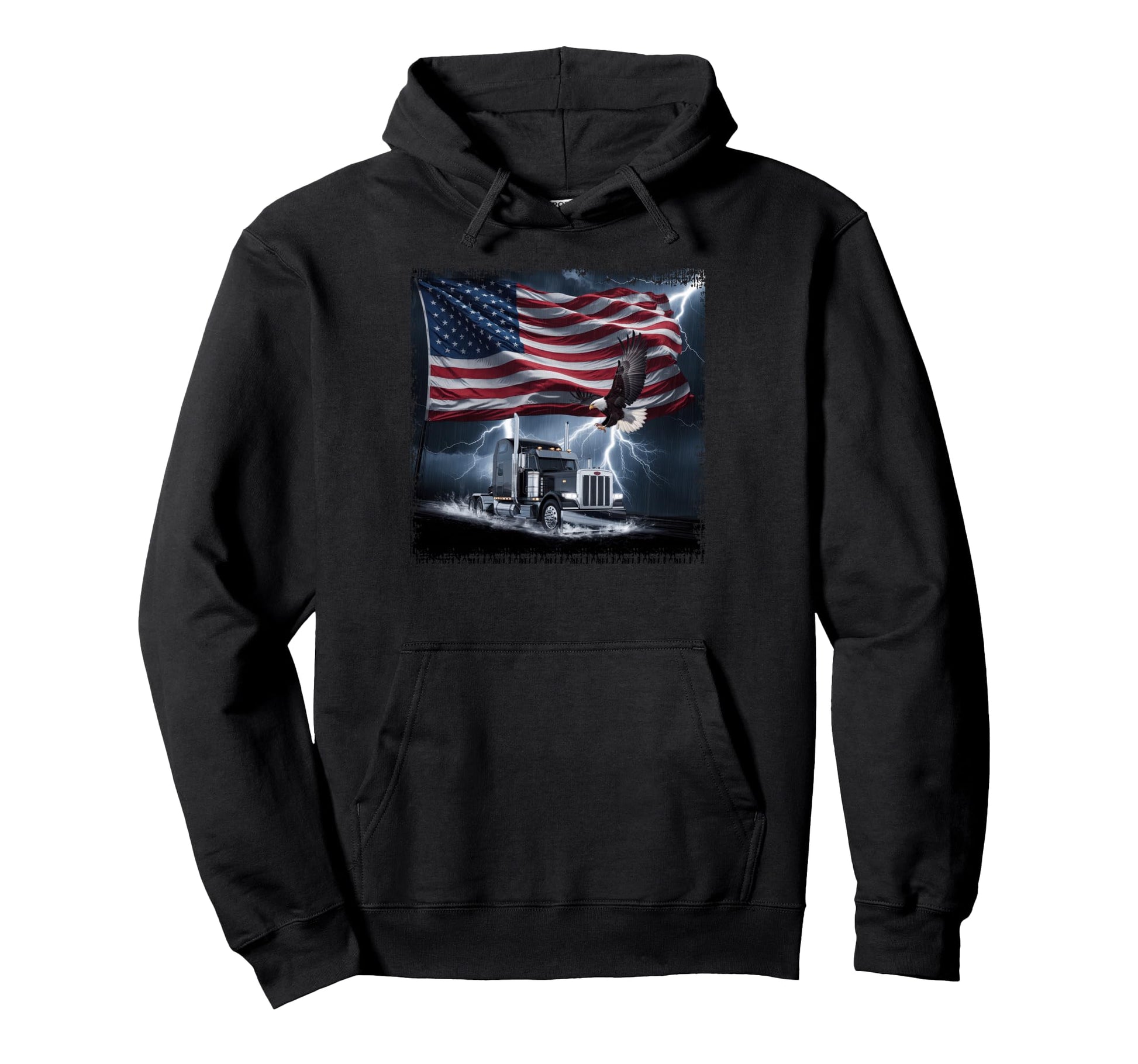 American Flag Trucker Dad Big Rig Hoodie - Casual Everyday Wear Unisex - T-Shirt, Sweatshirt, Hoodie