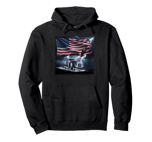 American Flag Trucker Dad Big Rig Hoodie - Casual Everyday Wear Unisex - T-Shirt, Sweatshirt, Hoodie