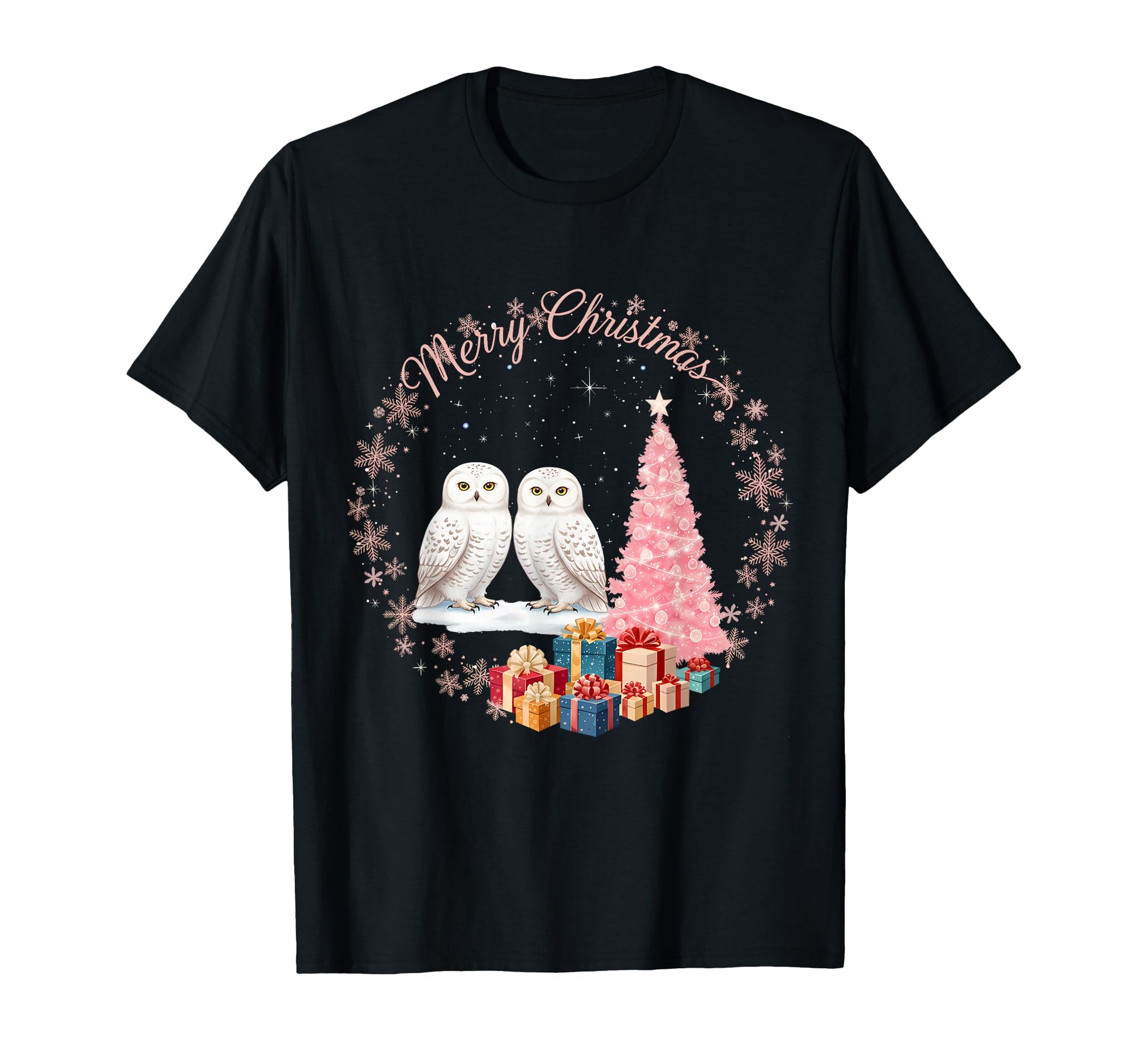 Owl Light Snow Merry Hat Santa T-Shirt - Custom Art Print Men Women - T-Shirt, Sweatshirt, Hoodie