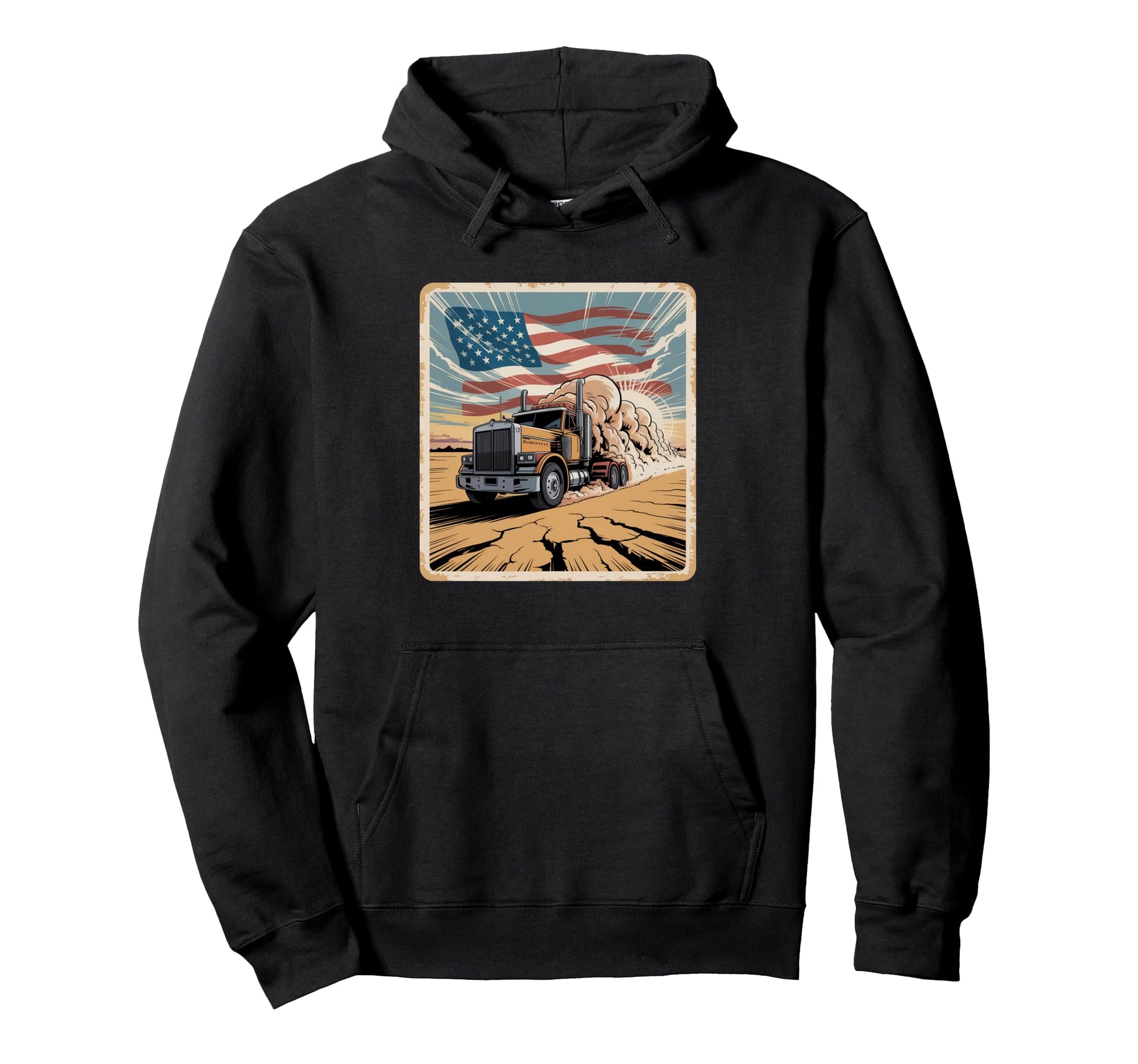 American Flag Trucker Dad Big Rig Hoodie - Trendy Graphic for Adults - T-Shirt, Sweatshirt, Hoodie