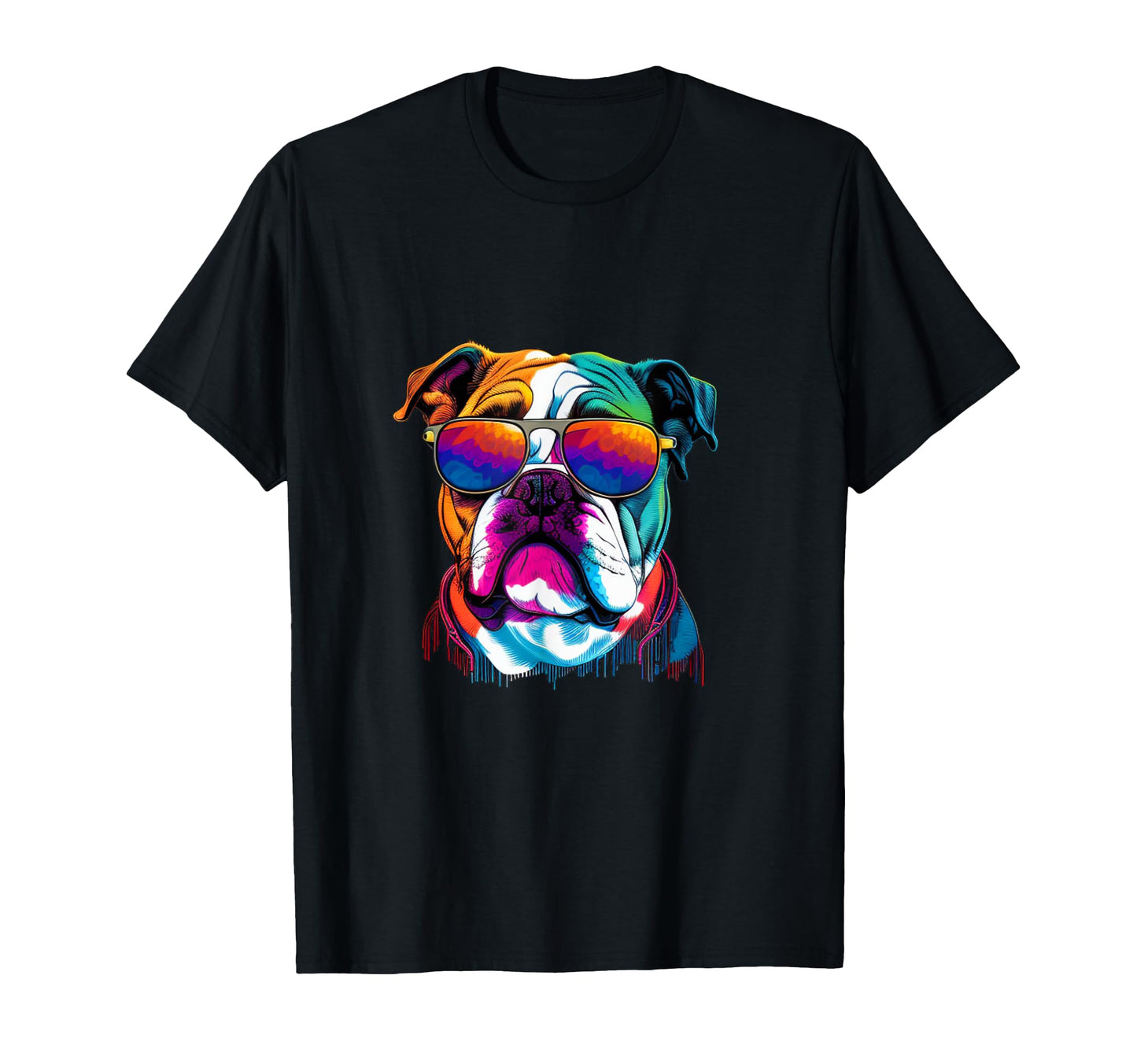 Funny Multicolor English Bulldog Face T-Shirt - Minimalist Print for Adults - T-Shirt, Sweatshirt, Hoodie