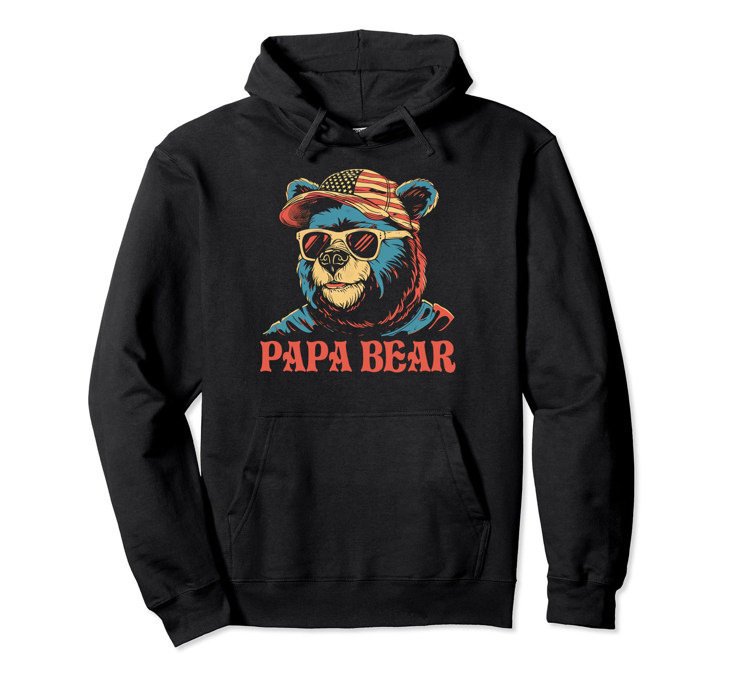 Papa Bear Fathers Day Usa Flag Hoodie - Casual Everyday Wear for Adults - T-Shirt, Sweatshirt, Hoodie