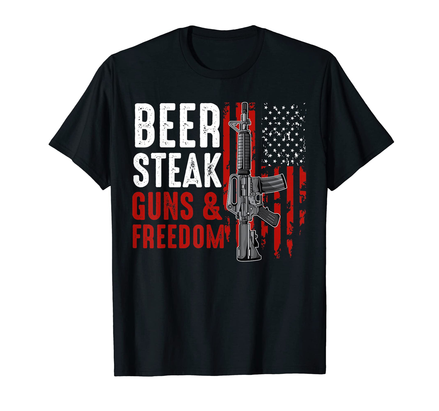 Beer Steak Guns Freedom American Flag T-Shirt - Minimalist Print Men Women - T-Shirt, Sweatshirt, Hoodie