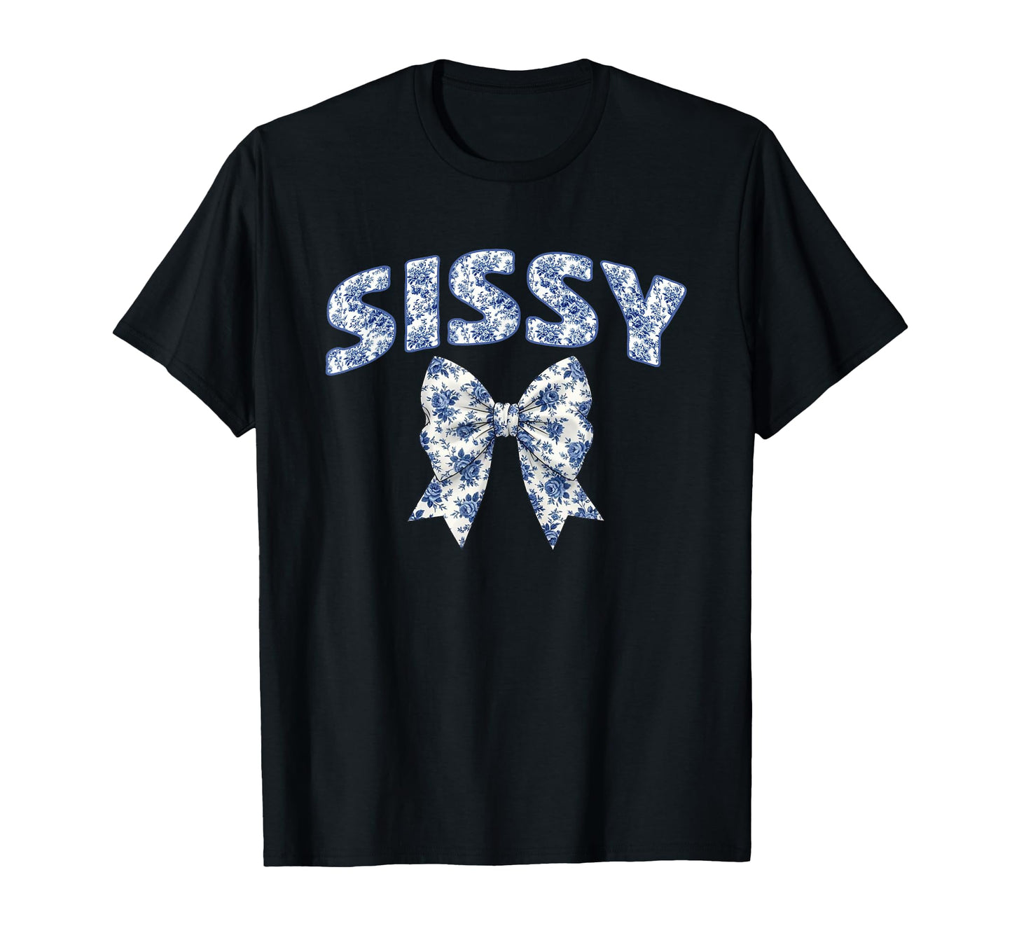 Sissy Coquette Toile Blue Bow Floral T-Shirt - Novelty Apparel for Adults - T-Shirt, Sweatshirt, Hoodie