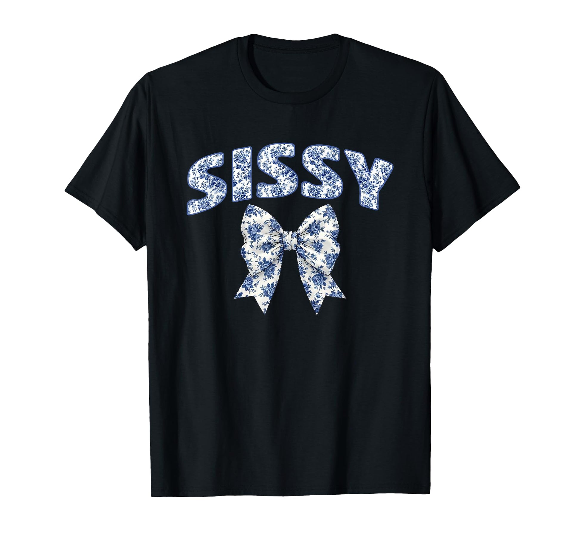 Sissy Coquette Toile Blue Bow Floral T-Shirt - Novelty Apparel for Adults - T-Shirt, Sweatshirt, Hoodie