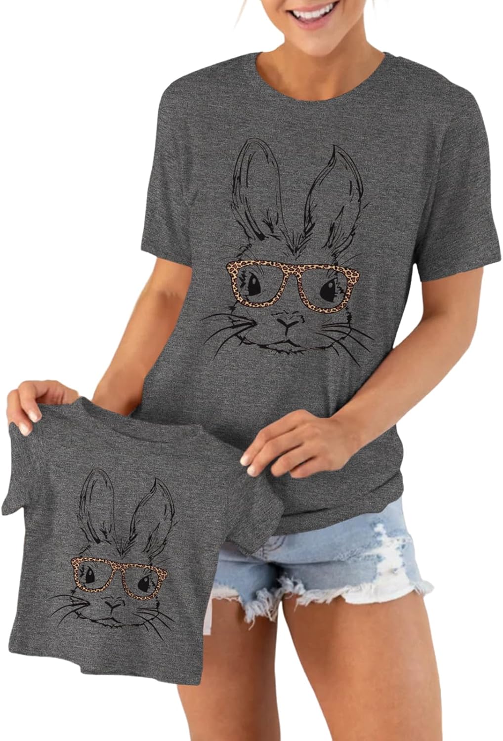 Ritatte Mommy and Me Easter Shirt Women Toddler Girl Bunny Leopard Glasses Matching Outfit Rabbit Short Sleeve T-Shirt Tops - T-Shirt, Sweatshirt, Hoodie