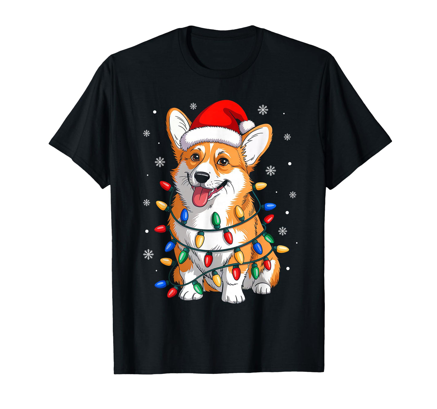 Corgi Dog Lights Santa Hat Family Pajamas T-Shirt - Unique Graphic Unisex - T-Shirt, Sweatshirt, Hoodie