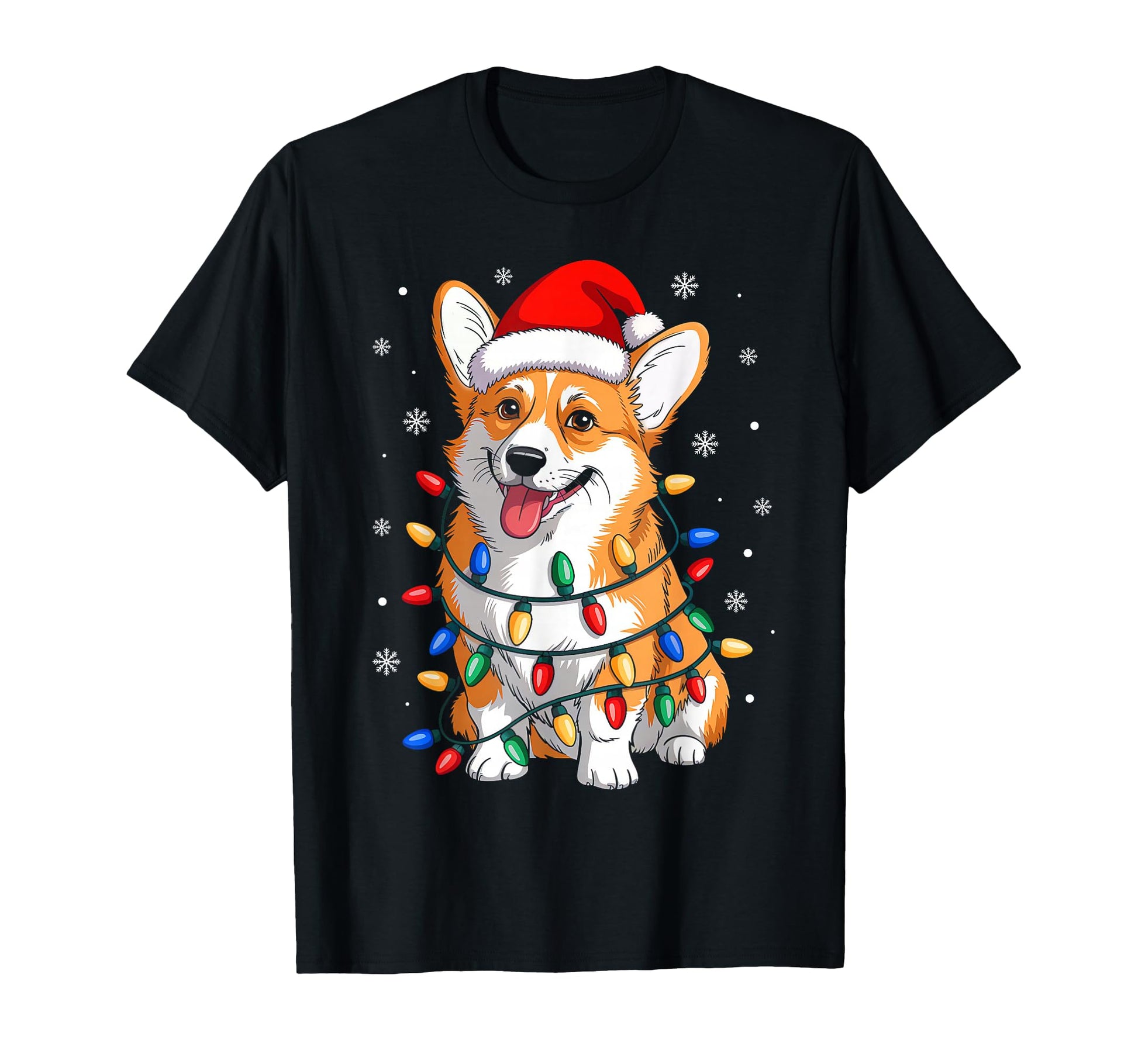 Corgi Dog Lights Santa Hat Family Pajamas T-Shirt - Unique Graphic Unisex - T-Shirt, Sweatshirt, Hoodie