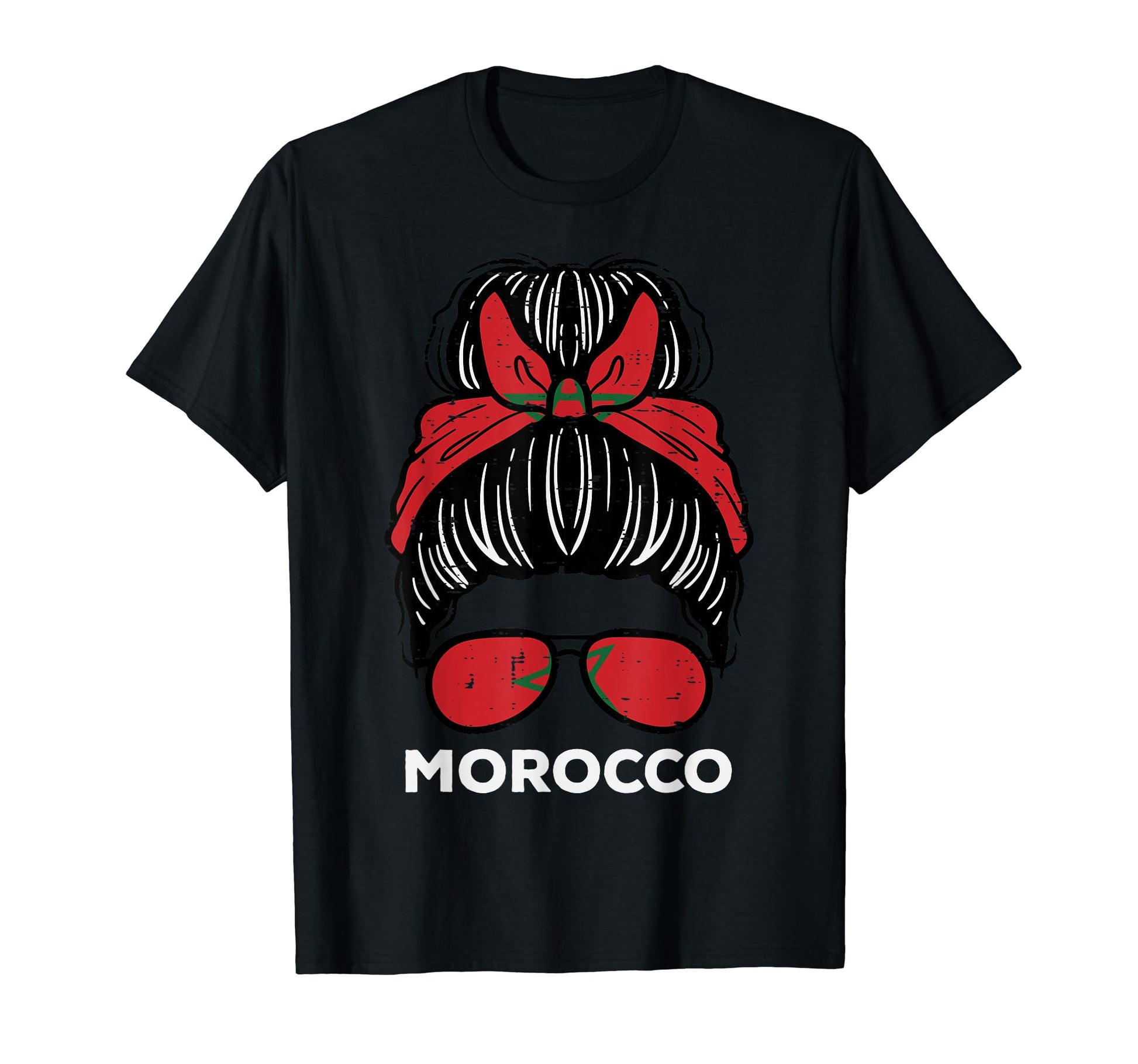 Morocco Flag Moroccan Hairbun T-Shirt - Custom Art Print for Adults - T-Shirt, Sweatshirt, Hoodie