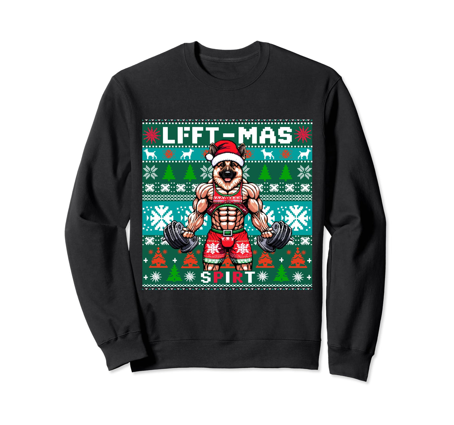 Ugly German Shepherd Dog Liftmas Sweatshirt - Minimalist Print for Adults - T-Shirt, Sweatshirt, Hoodie
