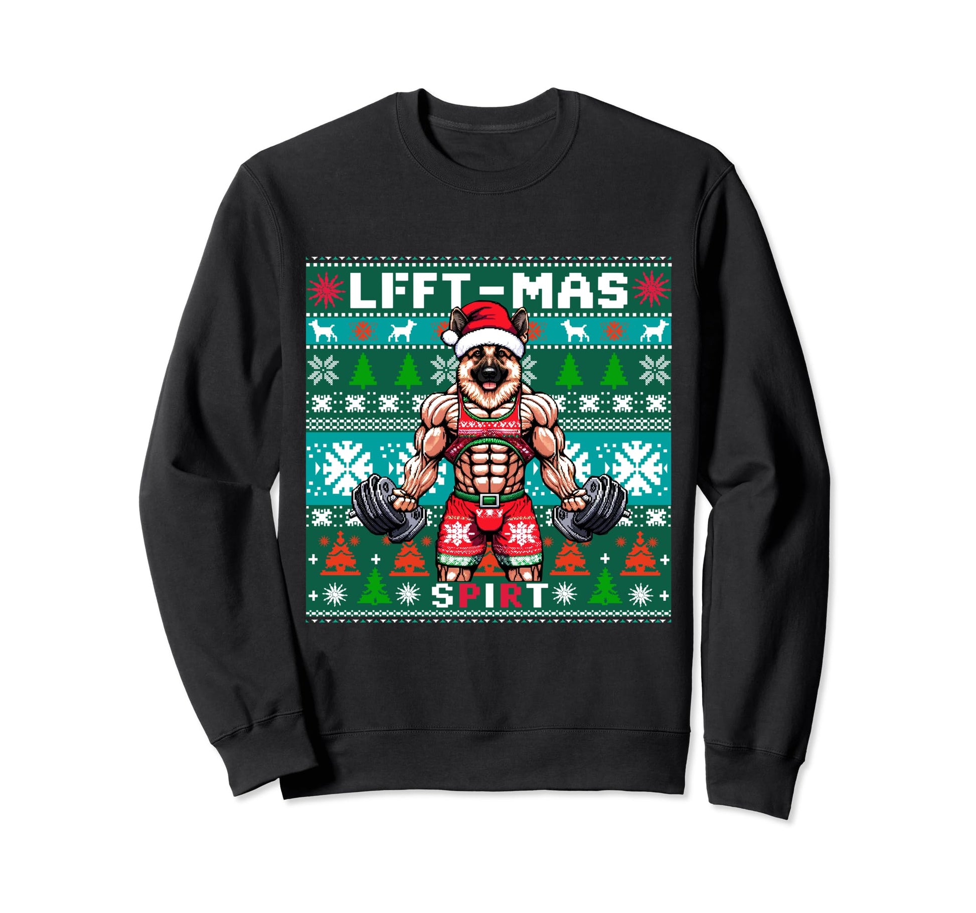 Ugly German Shepherd Dog Liftmas Sweatshirt - Minimalist Print for Adults - T-Shirt, Sweatshirt, Hoodie