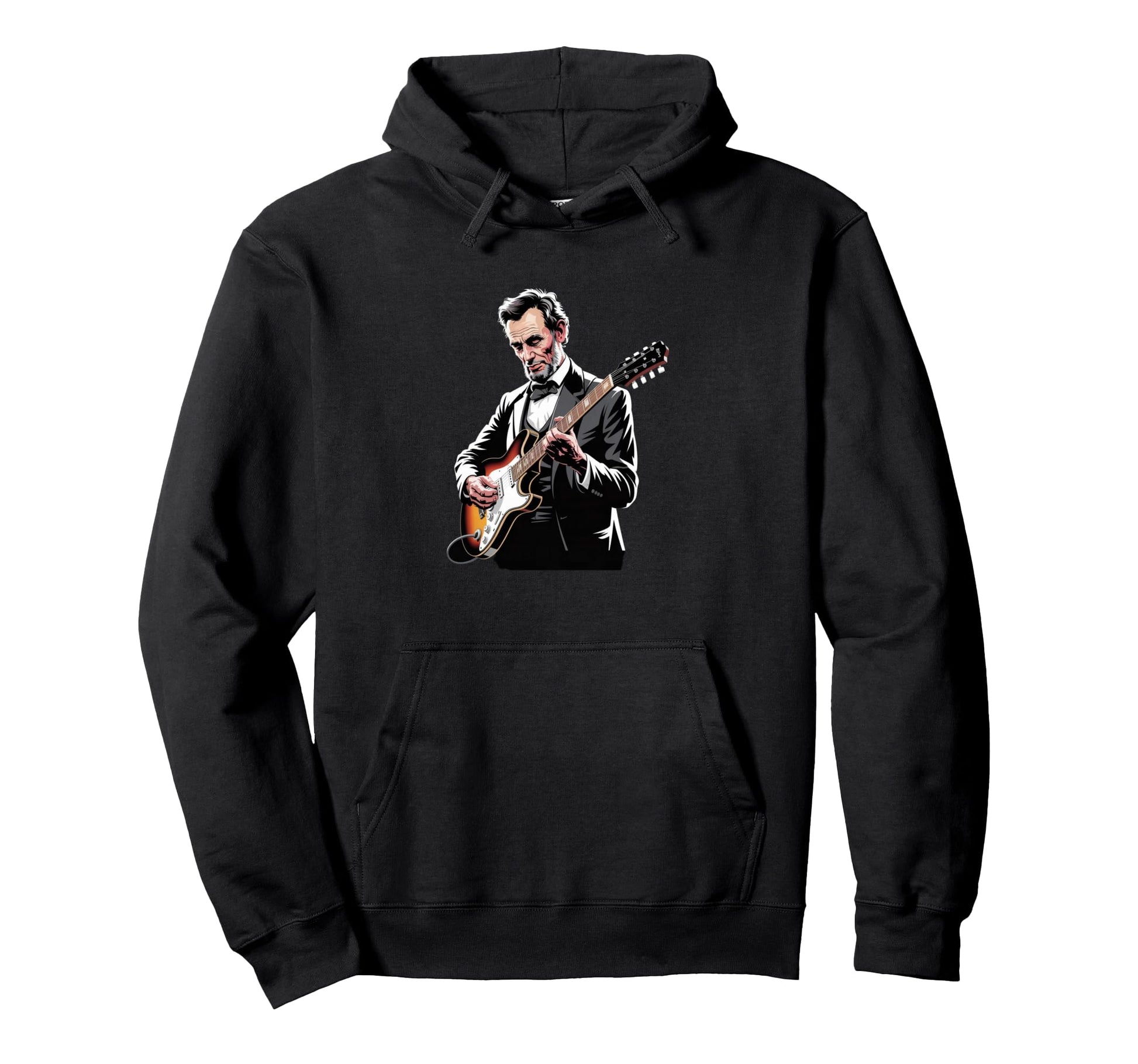 President Abraham Lincoln Playing Guitar Hoodie - Unique Graphic Men Women - T-Shirt, Sweatshirt, Hoodie