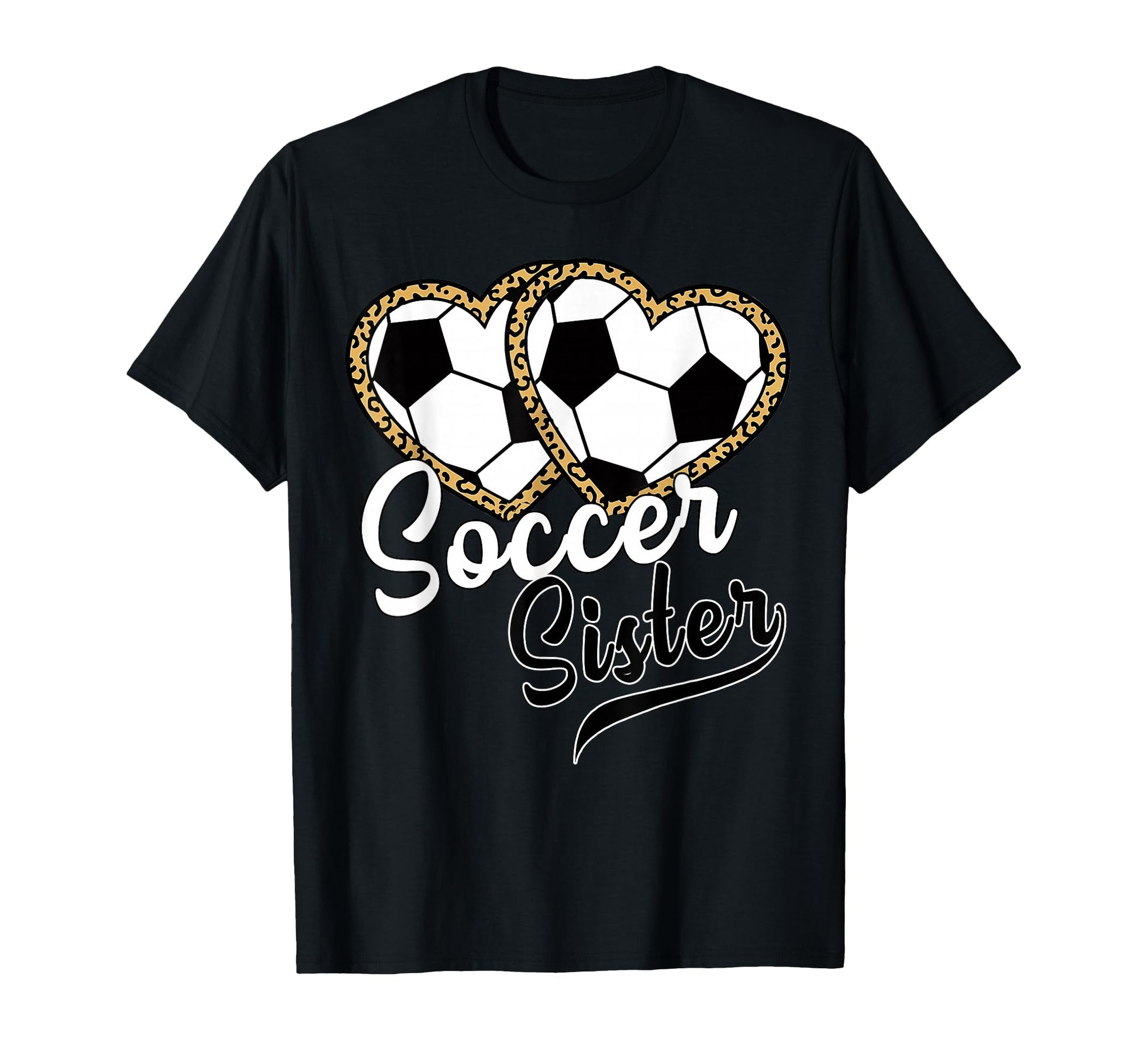 Soccer Sister Leopard Heart Soccer T-Shirt - Minimalist Print for Adults - T-Shirt, Sweatshirt, Hoodie