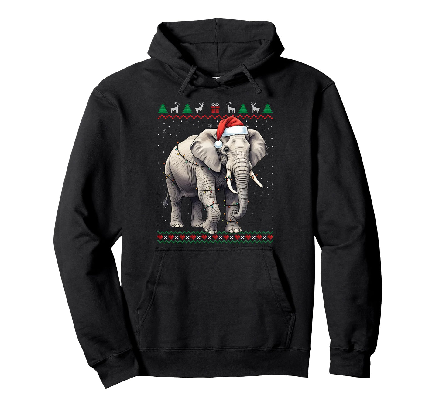 Elephant Santa Hat Funny Ugly Hoodie - Trendy Graphic Unisex - T-Shirt, Sweatshirt, Hoodie