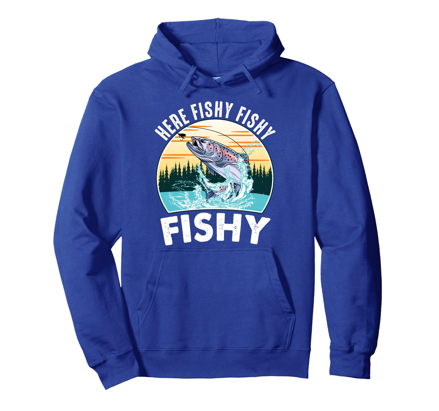 Here Fishy Rainbow Trout Fly Fishing Hoodie - Minimalist Print for Adults - T-Shirt, Sweatshirt, Hoodie