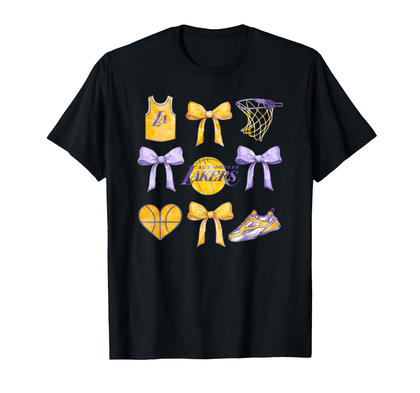 Nba Los Angeles Lakers Bow Grid T-Shirt - Fun Novelty Design for Adults - T-Shirt, Sweatshirt, Hoodie