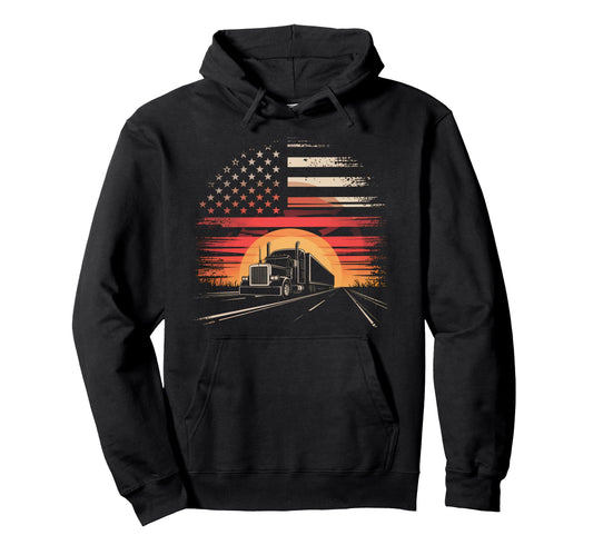 American Flag Trucker Dad Big Rig Hoodie - Casual Everyday Wear for Adults - T-Shirt, Sweatshirt, Hoodie