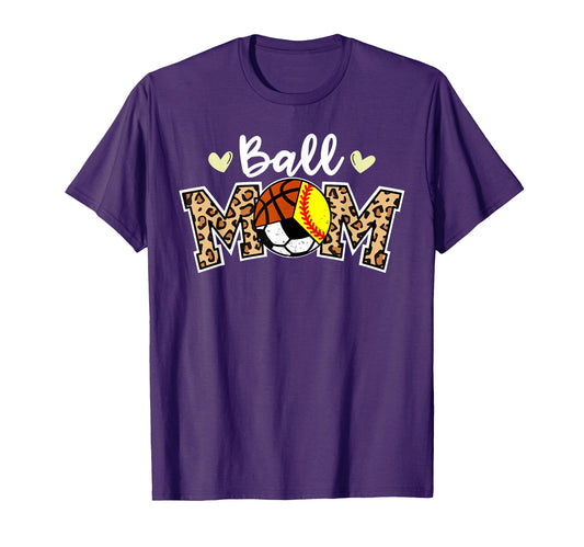 Ball Mom Leopard Softball Soccer T-Shirt - Minimalist Print Unisex - T-Shirt, Sweatshirt, Hoodie
