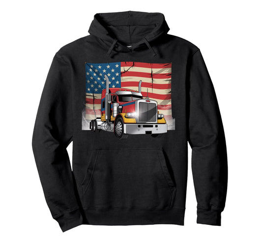 American Flag Trucker Dad Big Rig Hoodie - Fun Novelty Design Unisex - T-Shirt, Sweatshirt, Hoodie