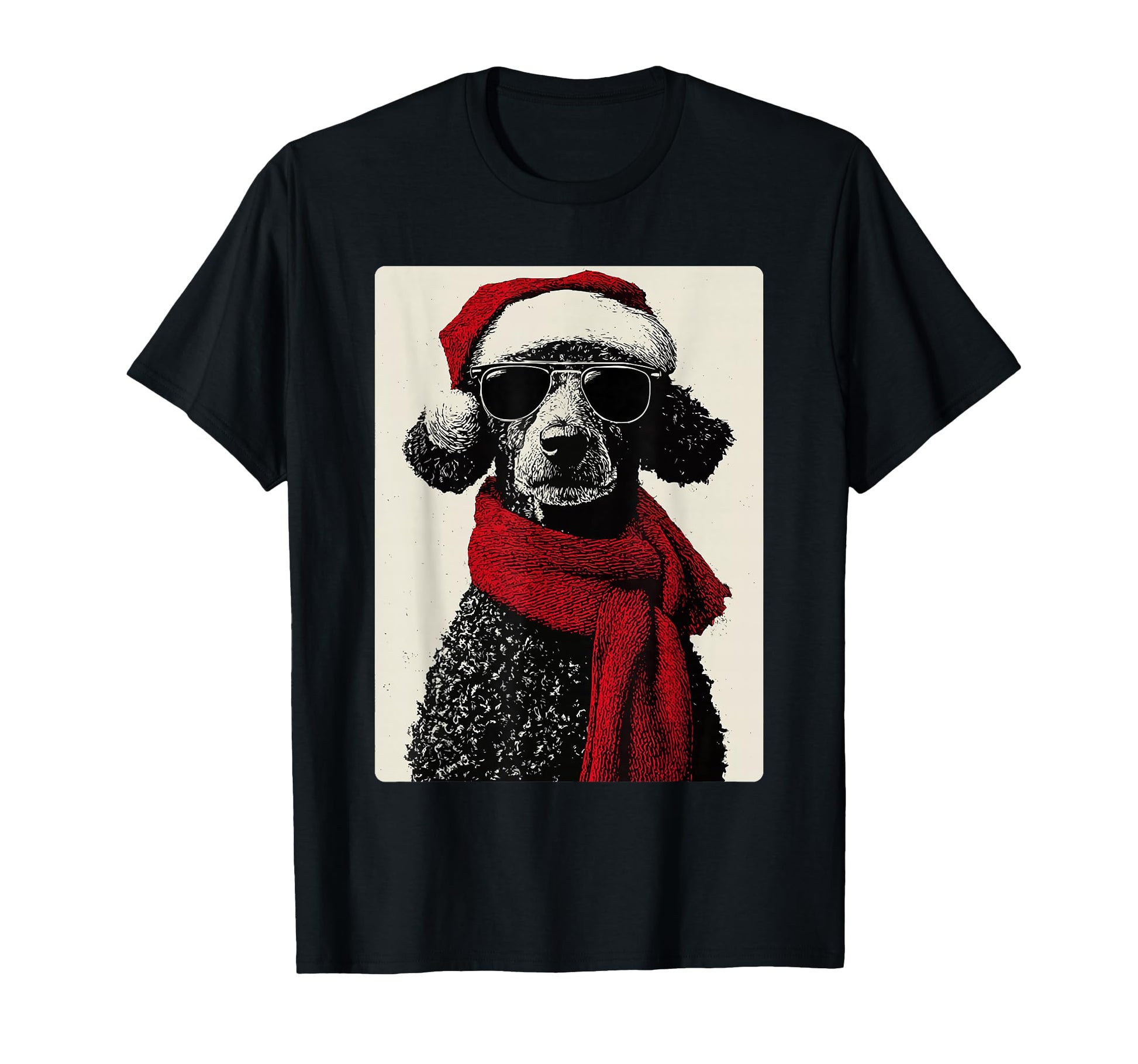 Poodle Sunglasses Santa Hat Funny T-Shirt - Aesthetic Graphic for Adults - T-Shirt, Sweatshirt, Hoodie