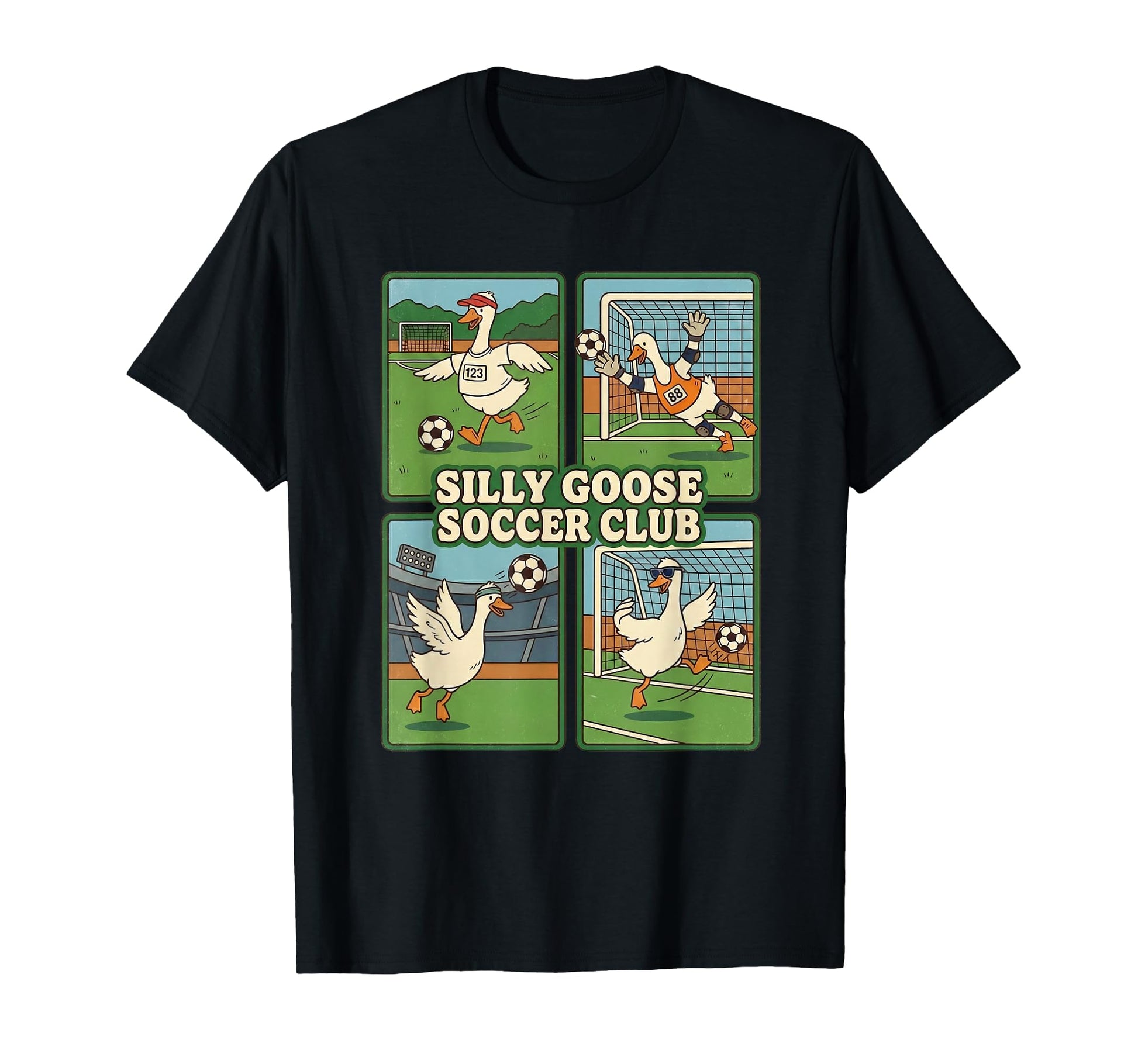 Funny Silly Goose Geese Playing Soccer T-Shirt - Fun Novelty Design Unisex - T-Shirt, Sweatshirt, Hoodie