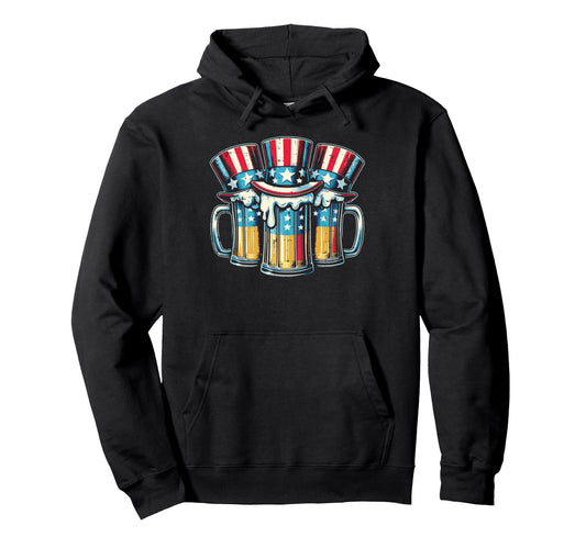 4Th July American Flag Mugs Hats Funny Dad Hoodie - Graphic Print Unisex - T-Shirt, Sweatshirt, Hoodie
