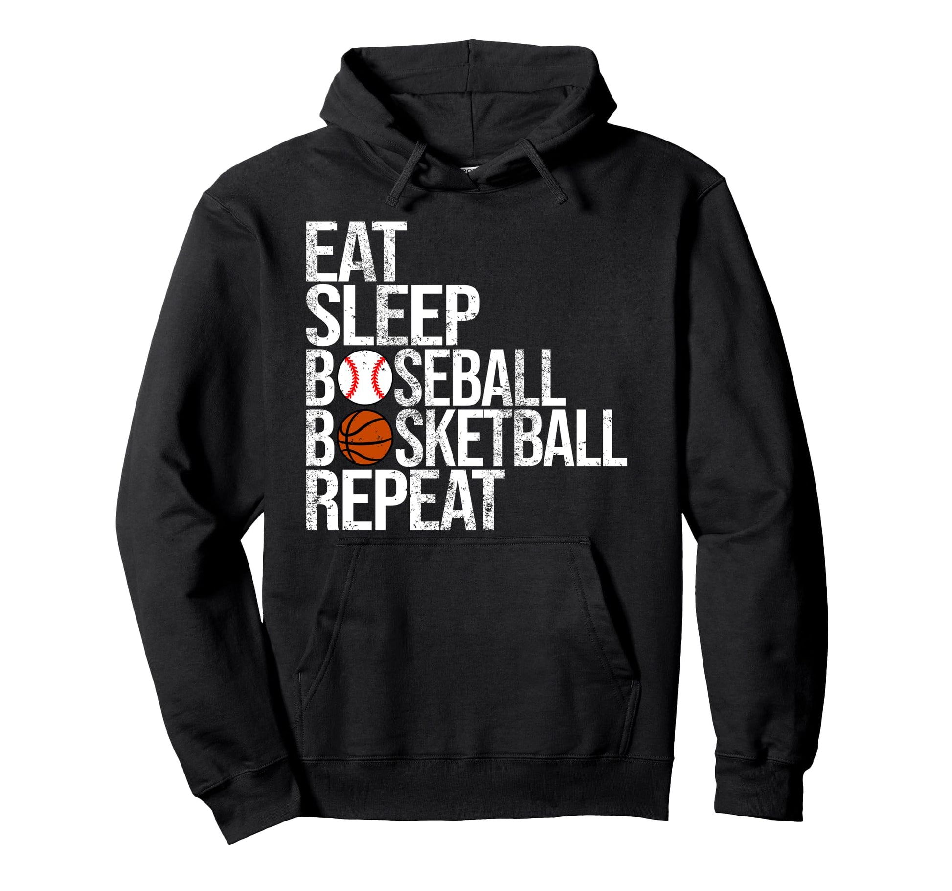 Eat Sleep Baseball Basketball Repeat Hoodie - Minimalist Print for Adults - T-Shirt, Sweatshirt, Hoodie