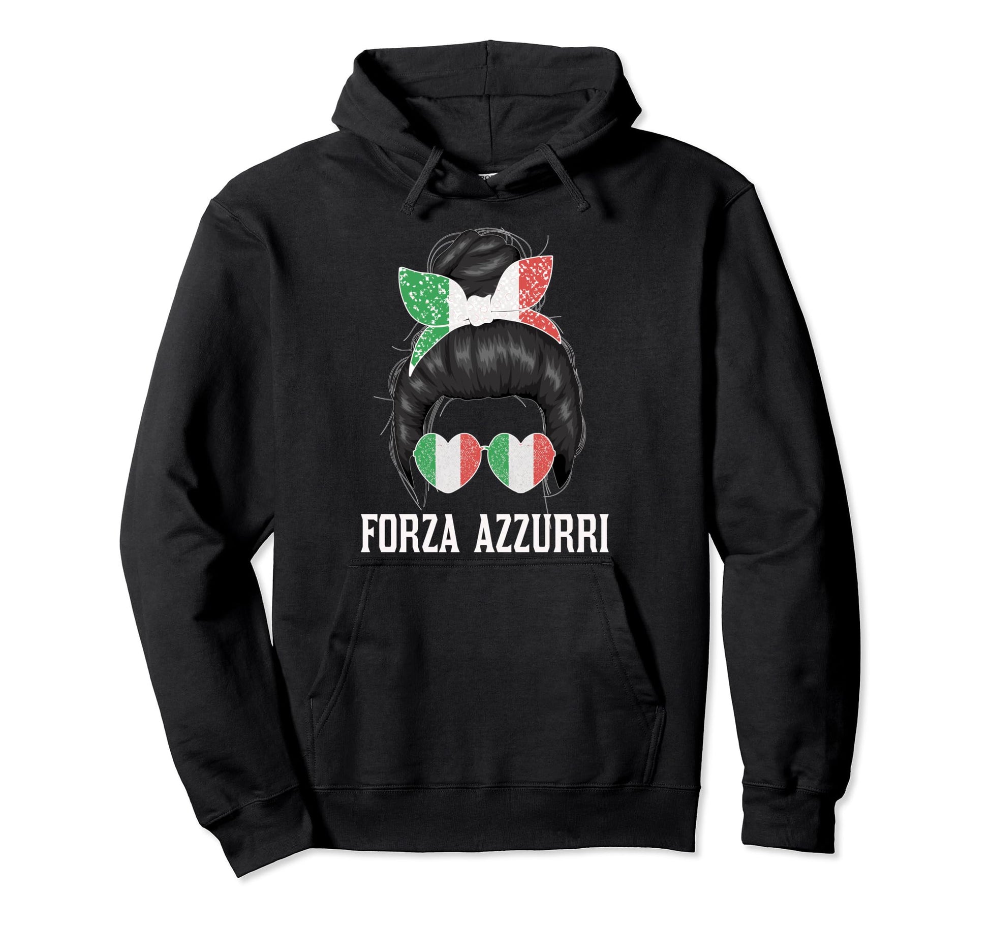 Italia Womens Forza Azzurri Messy Bun Hoodie - Minimalist Print for Adults - T-Shirt, Sweatshirt, Hoodie