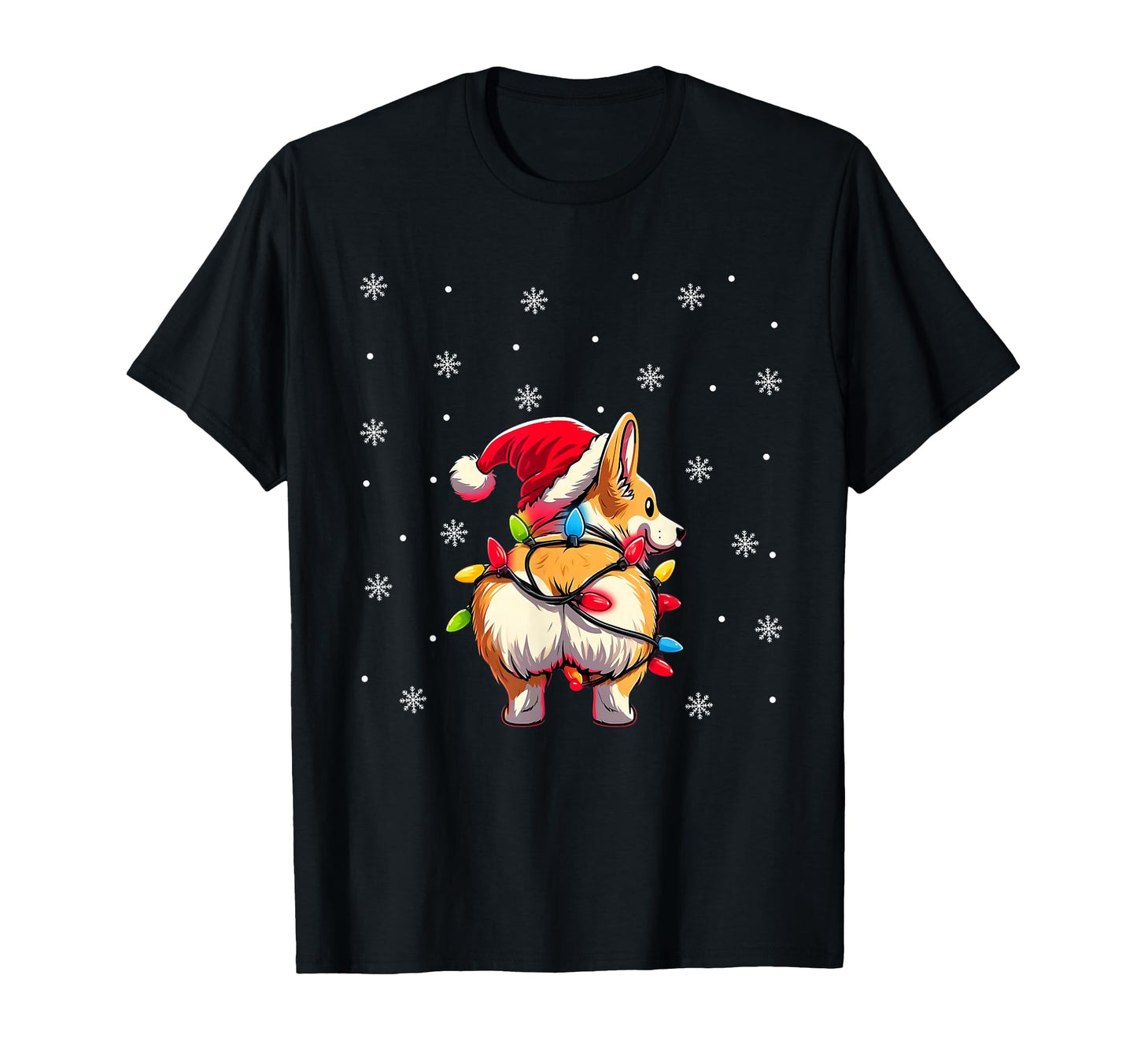 Corgi Butt Funny Santa Hat Snowflakes T-Shirt - Streetwear Style Unisex - T-Shirt, Sweatshirt, Hoodie