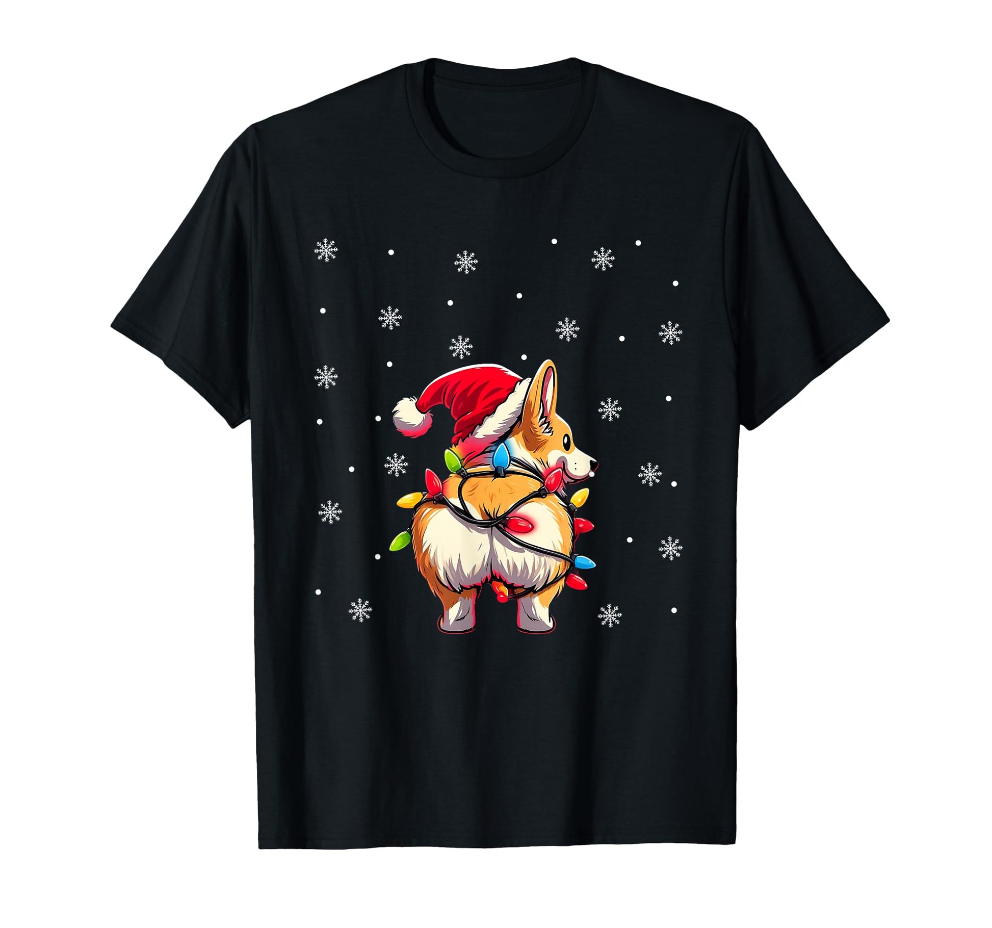 Corgi Butt Funny Santa Hat Snowflakes T-Shirt - Streetwear Style Unisex - T-Shirt, Sweatshirt, Hoodie
