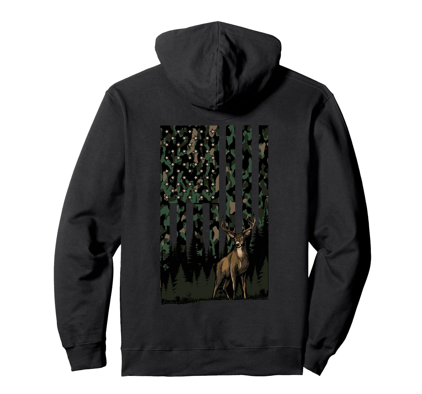 Camo Deer American Flag Hunting Gifts Hoodie - Aesthetic Graphic Men Women - T-Shirt, Sweatshirt, Hoodie