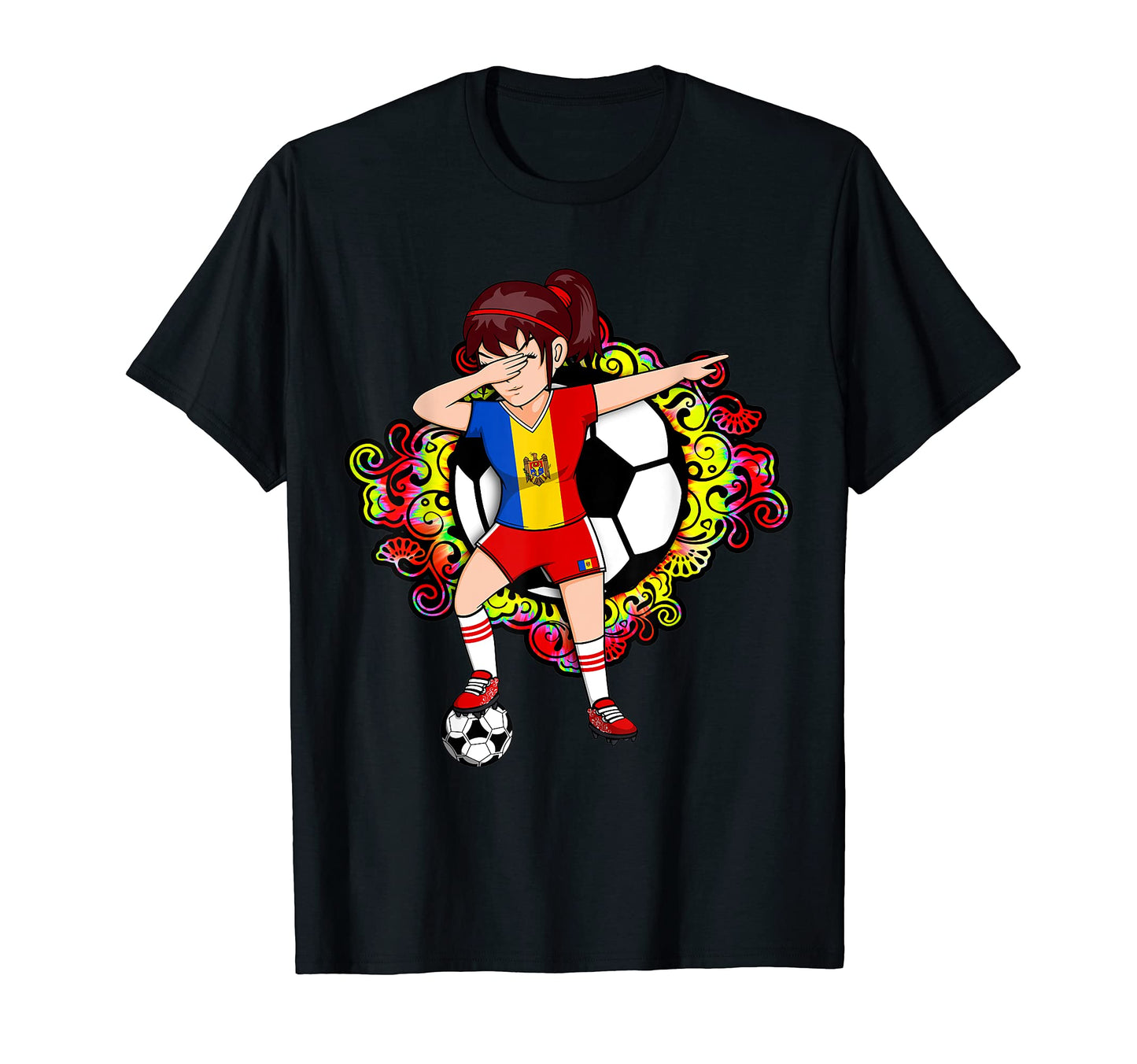 Dabbing Soccer Moldova Jersey Floral T-Shirt - Aesthetic Graphic Men Women - T-Shirt, Sweatshirt, Hoodie