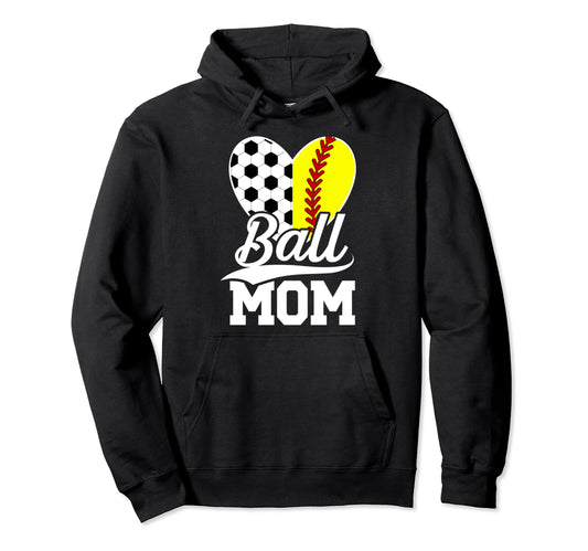 Ball Mom Soccer Softball Mom Softball Hoodie - Minimalist Print for Adults - T-Shirt, Sweatshirt, Hoodie