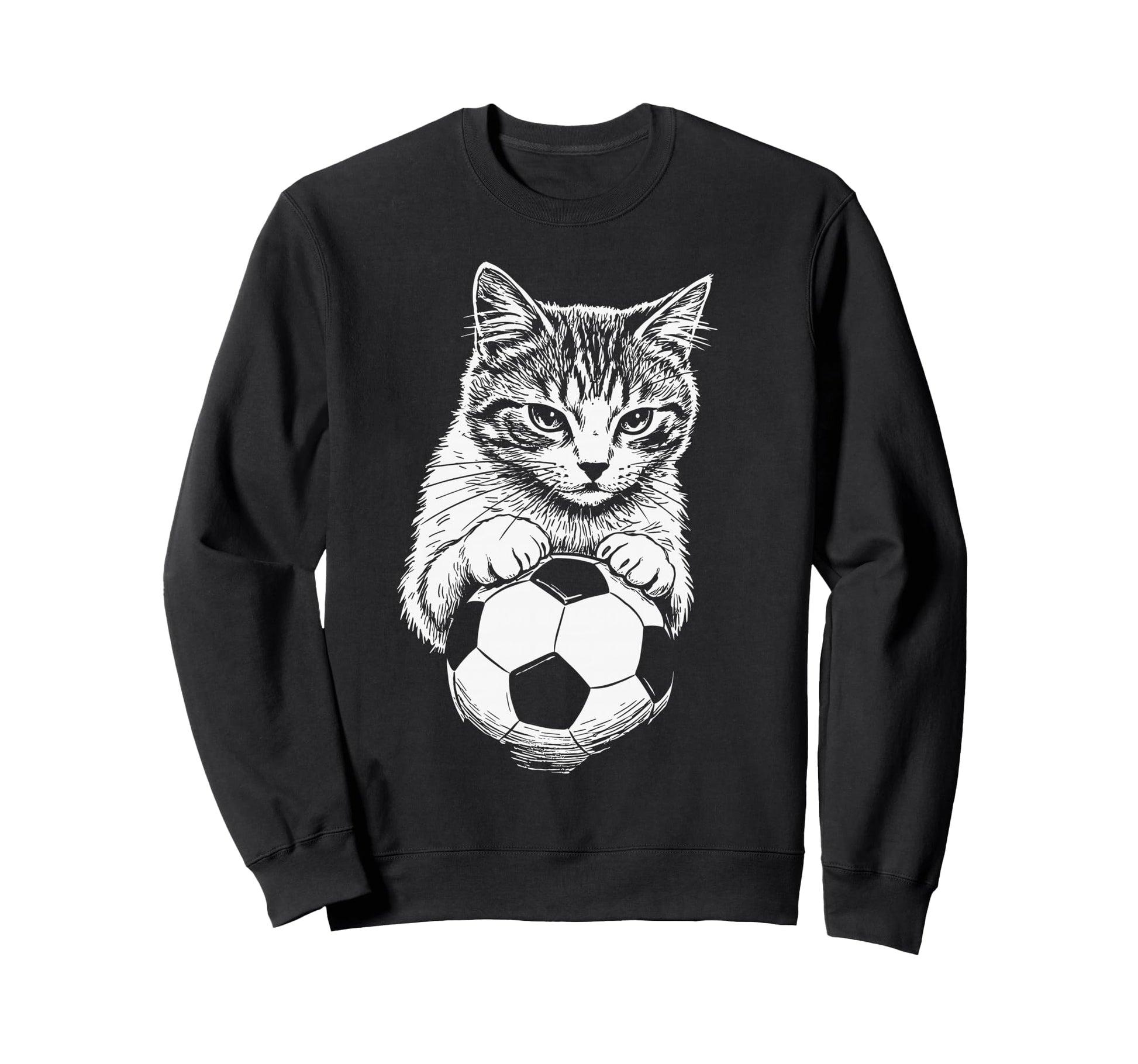 Funny Soccer Cat Meme White Line Sweatshirt - Fun Novelty Design Men Women - T-Shirt, Sweatshirt, Hoodie