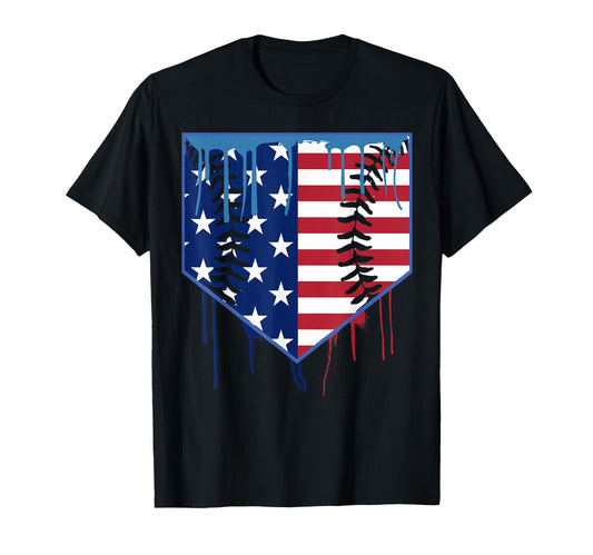Baseball Drip Ice Cream Patriotic T-Shirt - Trendy Graphic for Adults - T-Shirt, Sweatshirt, Hoodie
