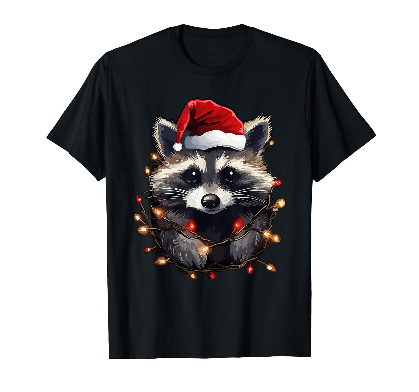 Raccoon Lights Santa Hat Pajama T-Shirt - Streetwear Style Men Women - T-Shirt, Sweatshirt, Hoodie