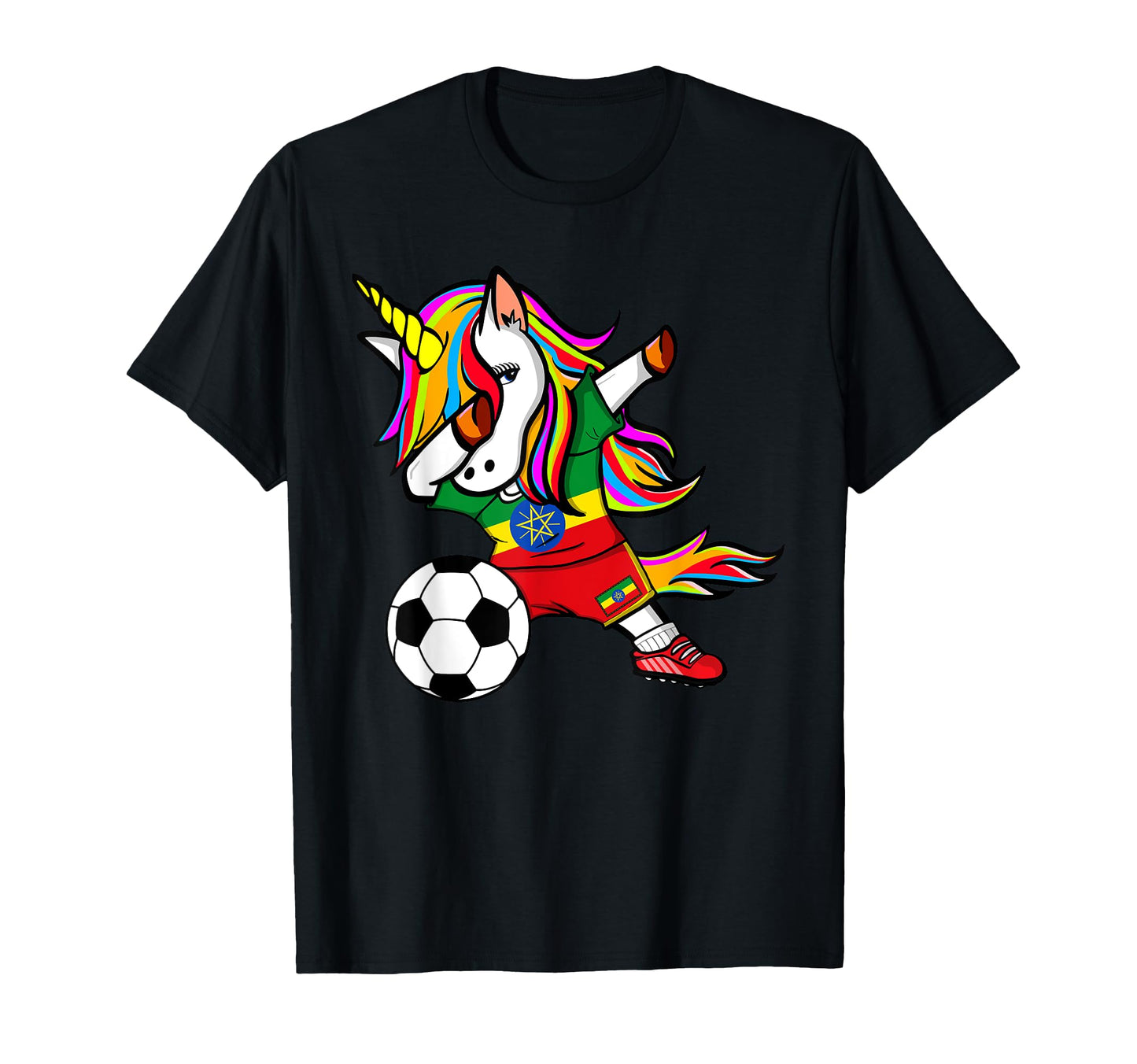 Dabbing Unicorn Ethiopia Football T-Shirt - Trendy Graphic Men Women - T-Shirt, Sweatshirt, Hoodie