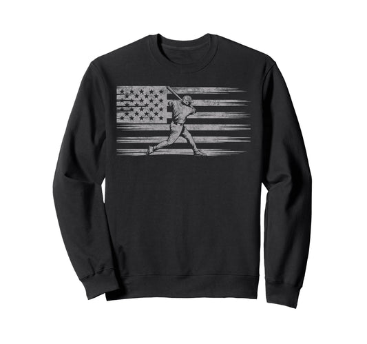 Baseball Us Flag Baseball Lover Dad Sweatshirt - Aesthetic Graphic Unisex - T-Shirt, Sweatshirt, Hoodie