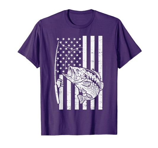 American Flag Bass Fishing Patriotic T-Shirt - Graphic Print Unisex - T-Shirt, Sweatshirt, Hoodie
