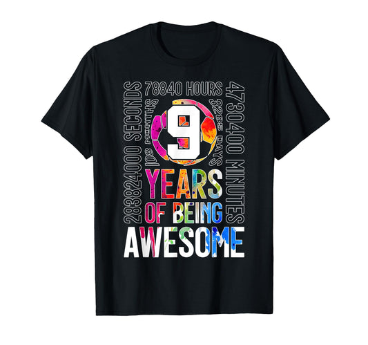 9 Years Being Awesome Soccer 9Th Birthday T-Shirt - Trendy Graphic Unisex - T-Shirt, Sweatshirt, Hoodie