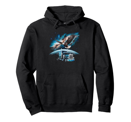 American Flag Trucker Dad Big Rig Hoodie - Fun Novelty Design for Adults - T-Shirt, Sweatshirt, Hoodie