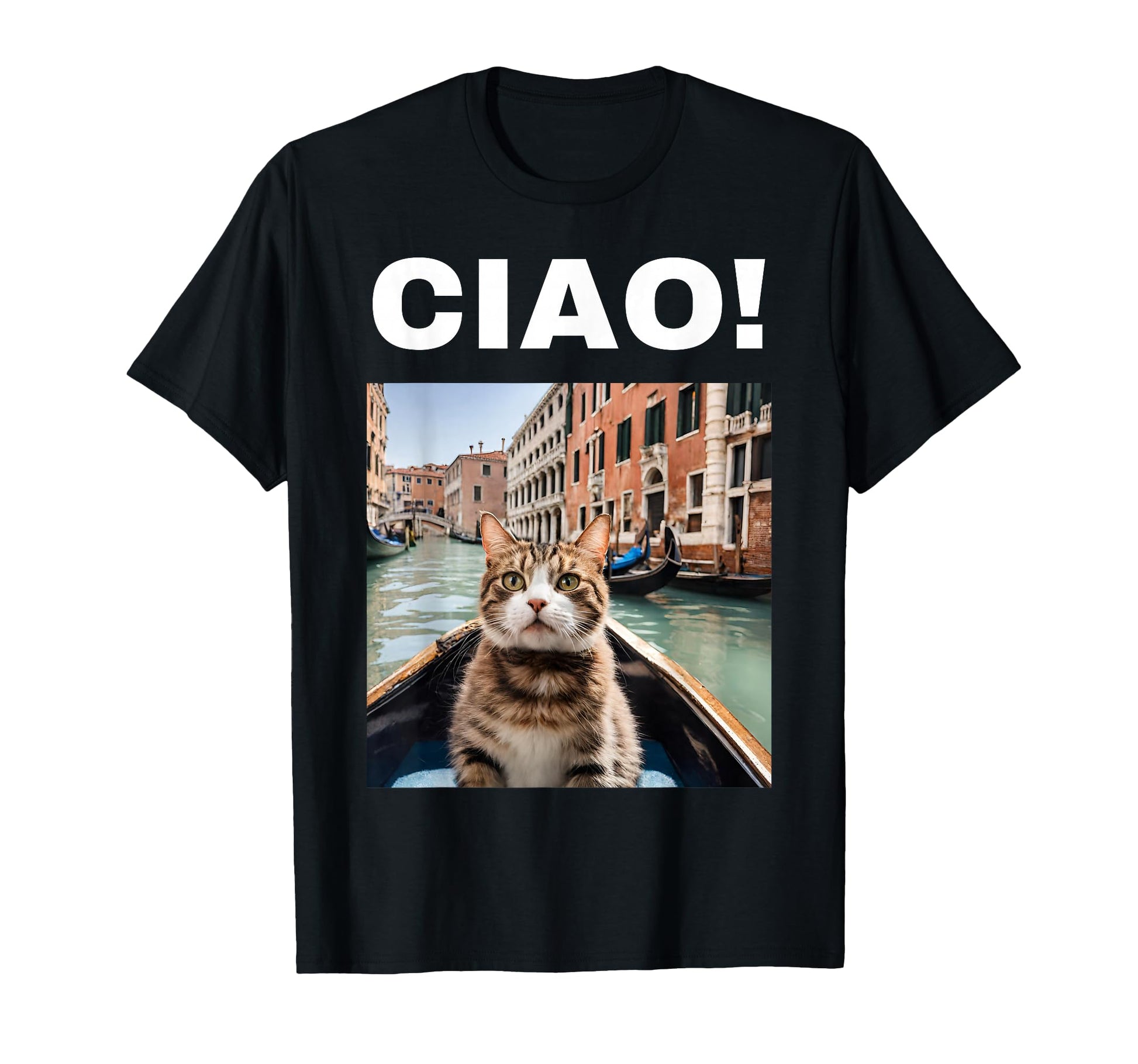 Ciao Funny Gondolier Cat Venetian T-Shirt - Minimalist Print for Adults - T-Shirt, Sweatshirt, Hoodie