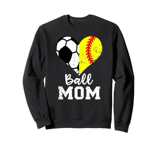 Ball Mom Heart Funny Softball Sweatshirt - Casual Everyday Wear Men Women - T-Shirt, Sweatshirt, Hoodie